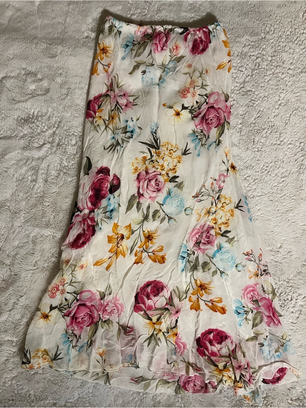 Floral Maxi Skirt - Pink, Yellow & Blue Roses